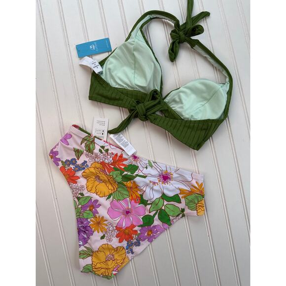 NWT Cupshe Swimsuit Bathingsuit Cheeky One Piece & Halter Top & Bikini BUNDLE M - Picture 6 of 8
